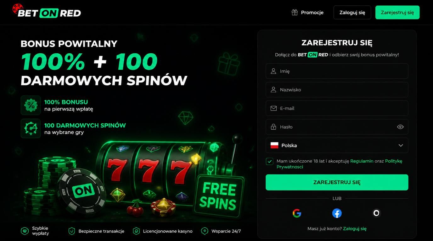 użytkownik rejestruje się, widząc bonus powitalny oraz wymagania obrotu w formularzu