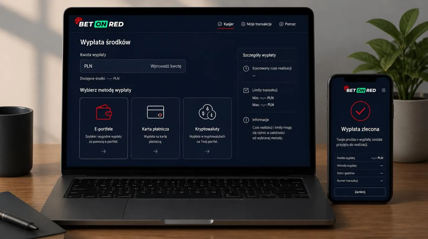 Ekran kasy z wyborem portfela elektronicznego, karty i kryptowaluty oraz podglądem czasu wypłaty